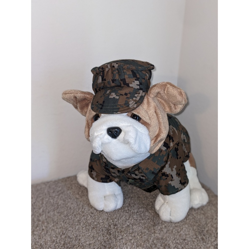Bulldog Plush Toy US Marine Corps‎ Chesty Outfit Camo Hat Uniform Stuffed Animal